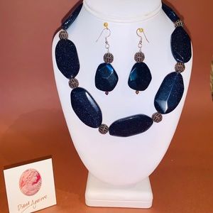 Blue Goldstone necklace set